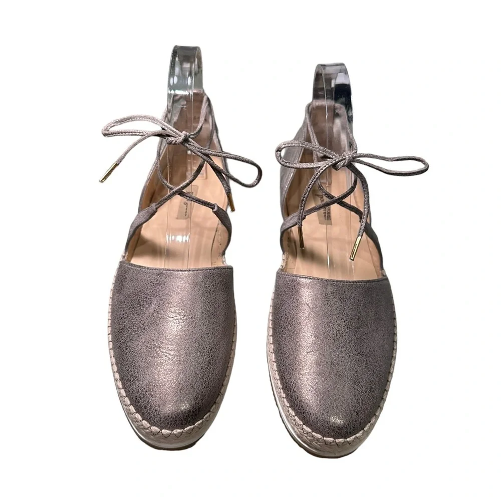 Paul Green Metallic Taupe Lace-Up Espadrille Flats